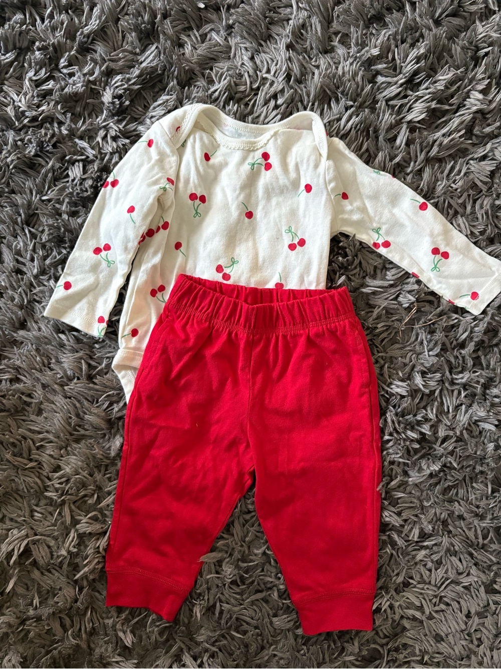 wonder nation Red Cherry Print Bodysuit with Red Pants